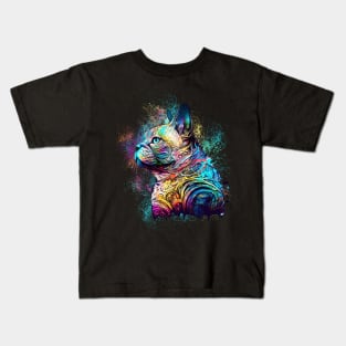 Colorful cute watercolor cat, tattoo, rainbow color, colored, psychedelic Kids T-Shirt